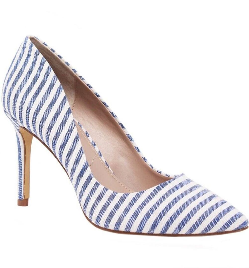 MERONA Pointed Toe Striped Heels Stiletto Pumps Casual Career Cocktail Blue 10